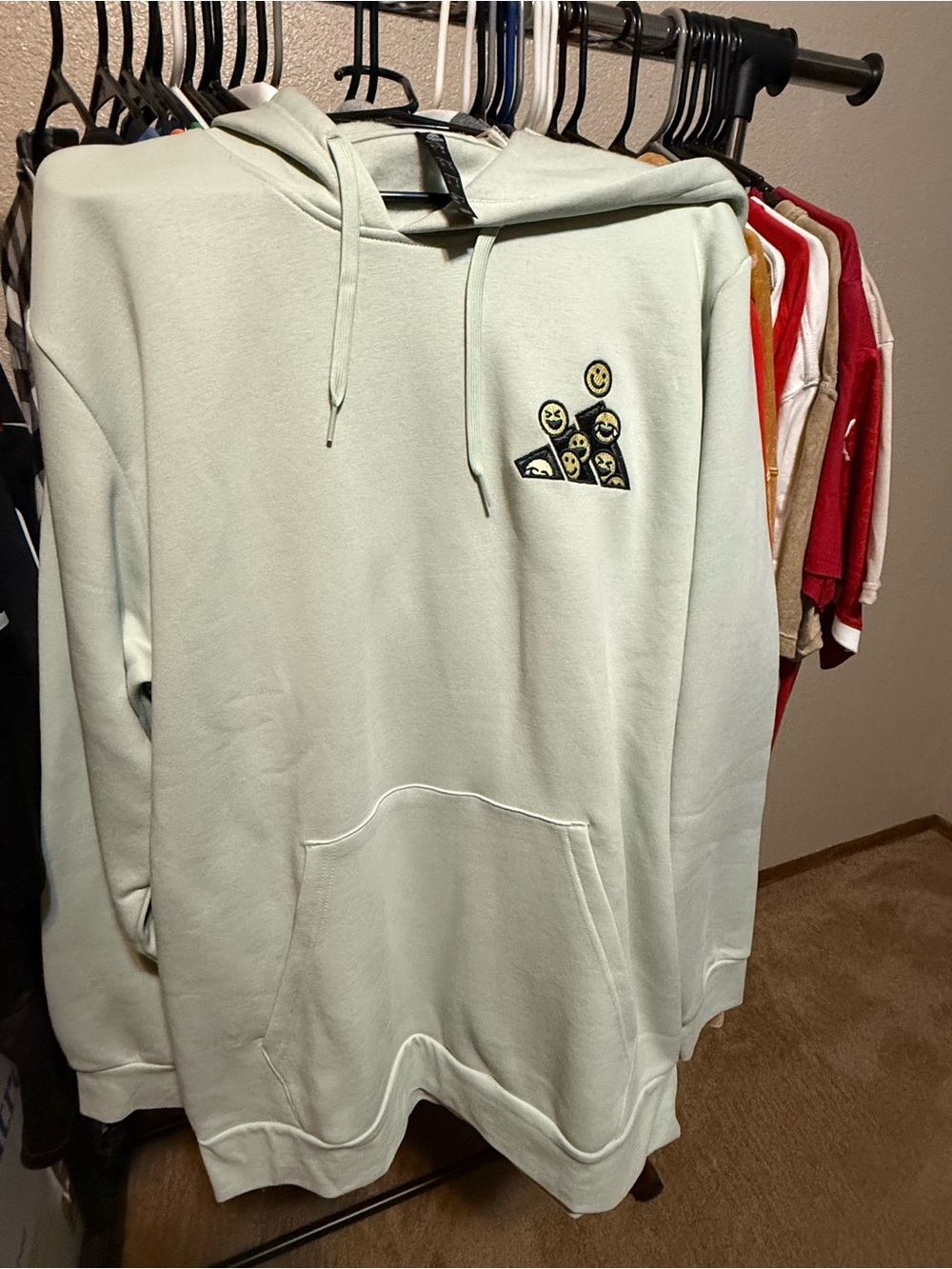adidas Light Green Hoodie with Smiley Patch